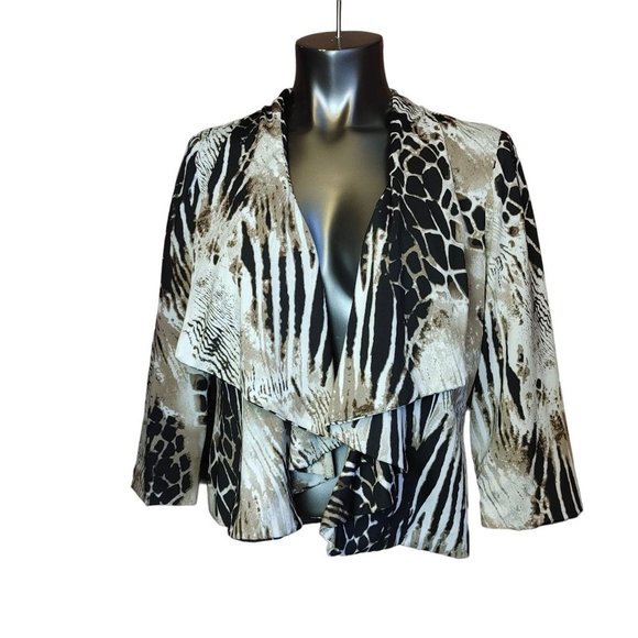 RUSSELL KEMP NEW YORK Women M Brown Multi Animal Print Open Front Blazer Jacket - Picture 1 of 4